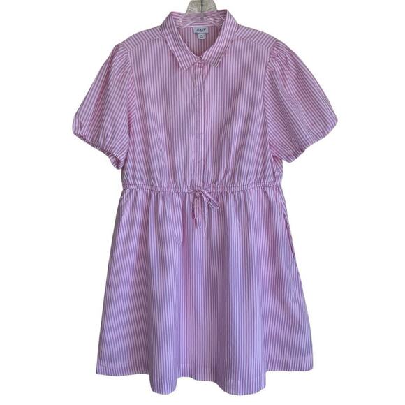 J.Crew Sz 14 Short-sleeve Collared Mini Dress Pink & White Striped Preppy NWT - Picture 2 of 16